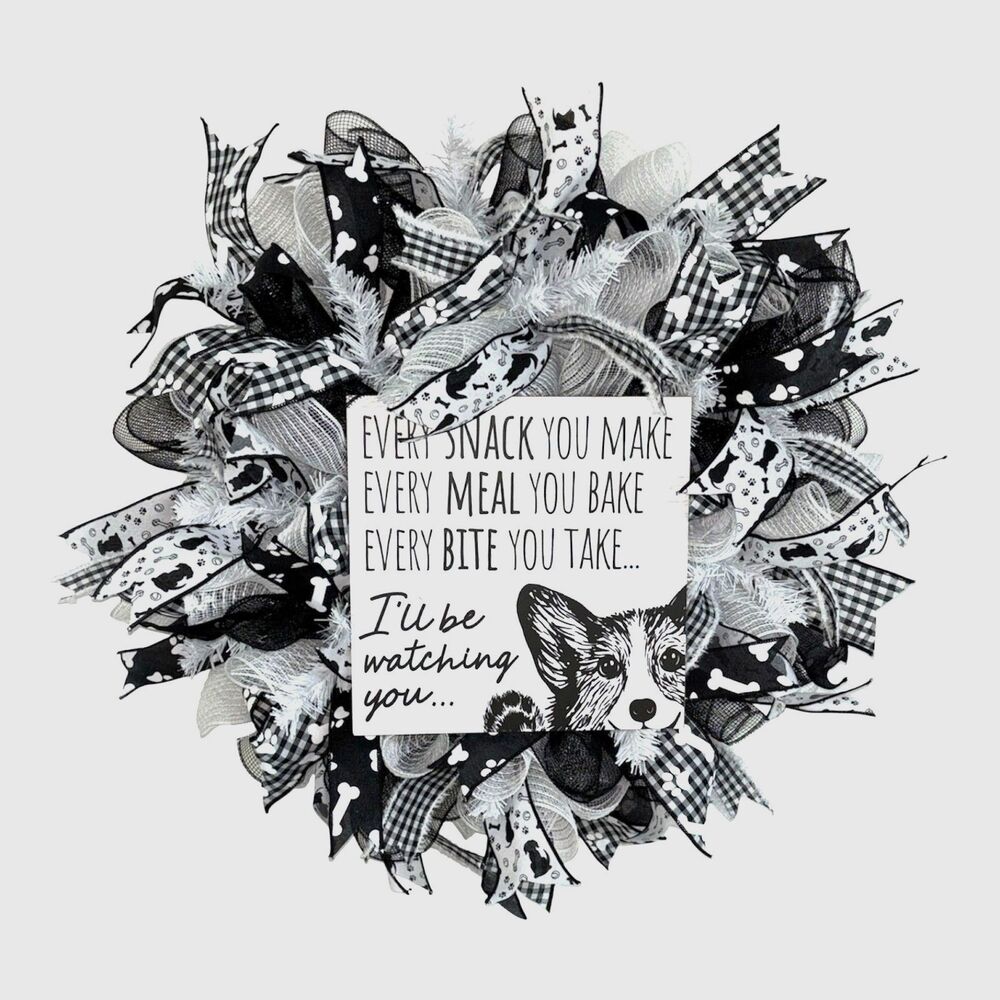 Black and White Dog Pet Wreath Front Door Wreath